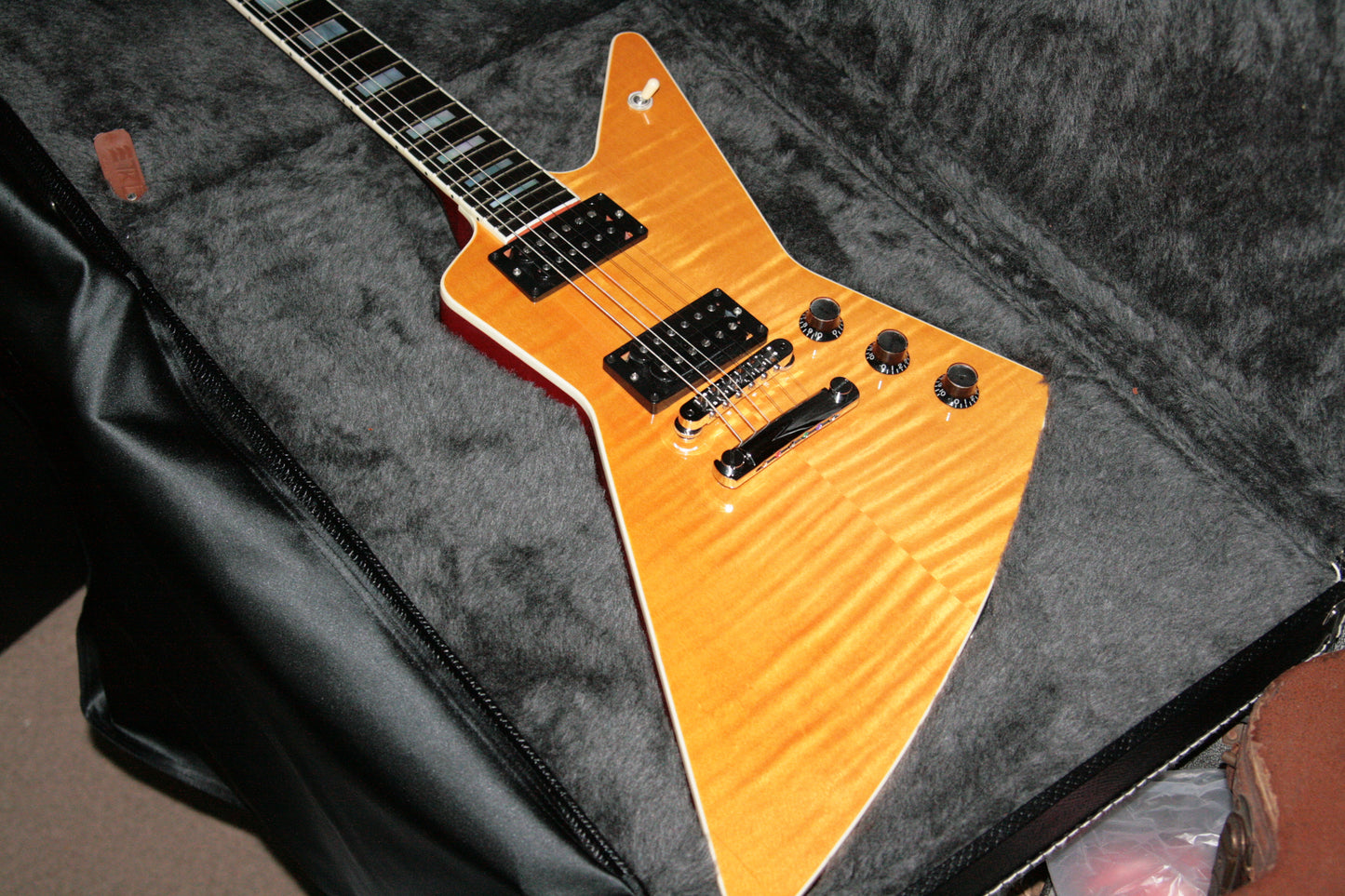 2005 Gibson Explorer Pro Flametop EBONY Board Les Paul Custom Inlays! X-Plorer