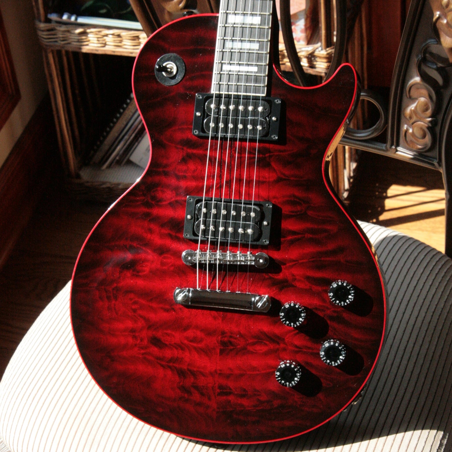 2009 Gibson BLACK WIDOW Les Paul #1 of 25! Custom Shop Ebony Board, Black Red Stinger! Flametop! 1959 Neck!