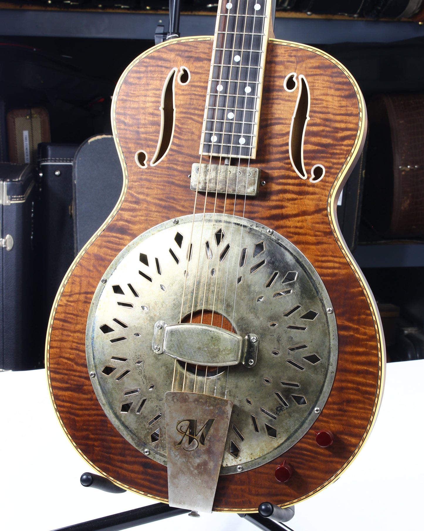 2021 Mule Resophonic MAVIS Electric Resonator - F-Hole, Flame Top & Neck, Volume/Tone Knobs!