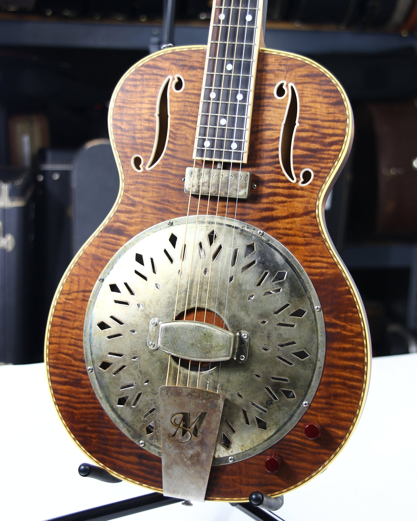 2021 Mule Resophonic MAVIS Electric Resonator - F-Hole, Flame Top & Neck, Volume/Tone Knobs!