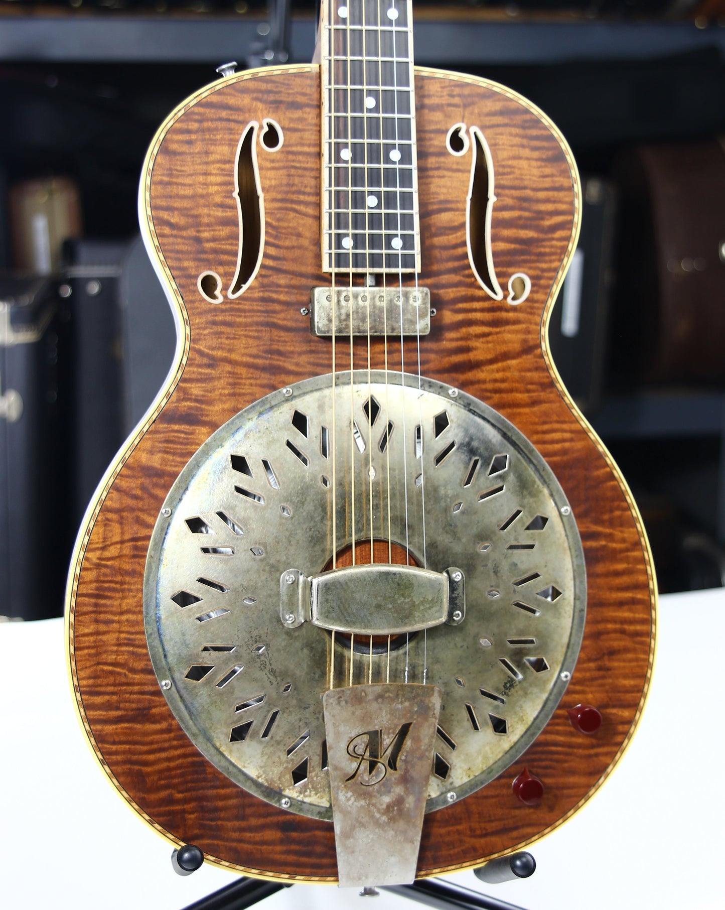 2021 Mule Resophonic MAVIS Electric Resonator - F-Hole, Flame Top & Neck, Volume/Tone Knobs!