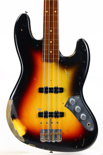 2006 Fender Custom Shop Jaco Pastorius Heavy Relic Jazz Bass Fretless Guitar - Sunburst, EXOTIC FINGERBOARD!