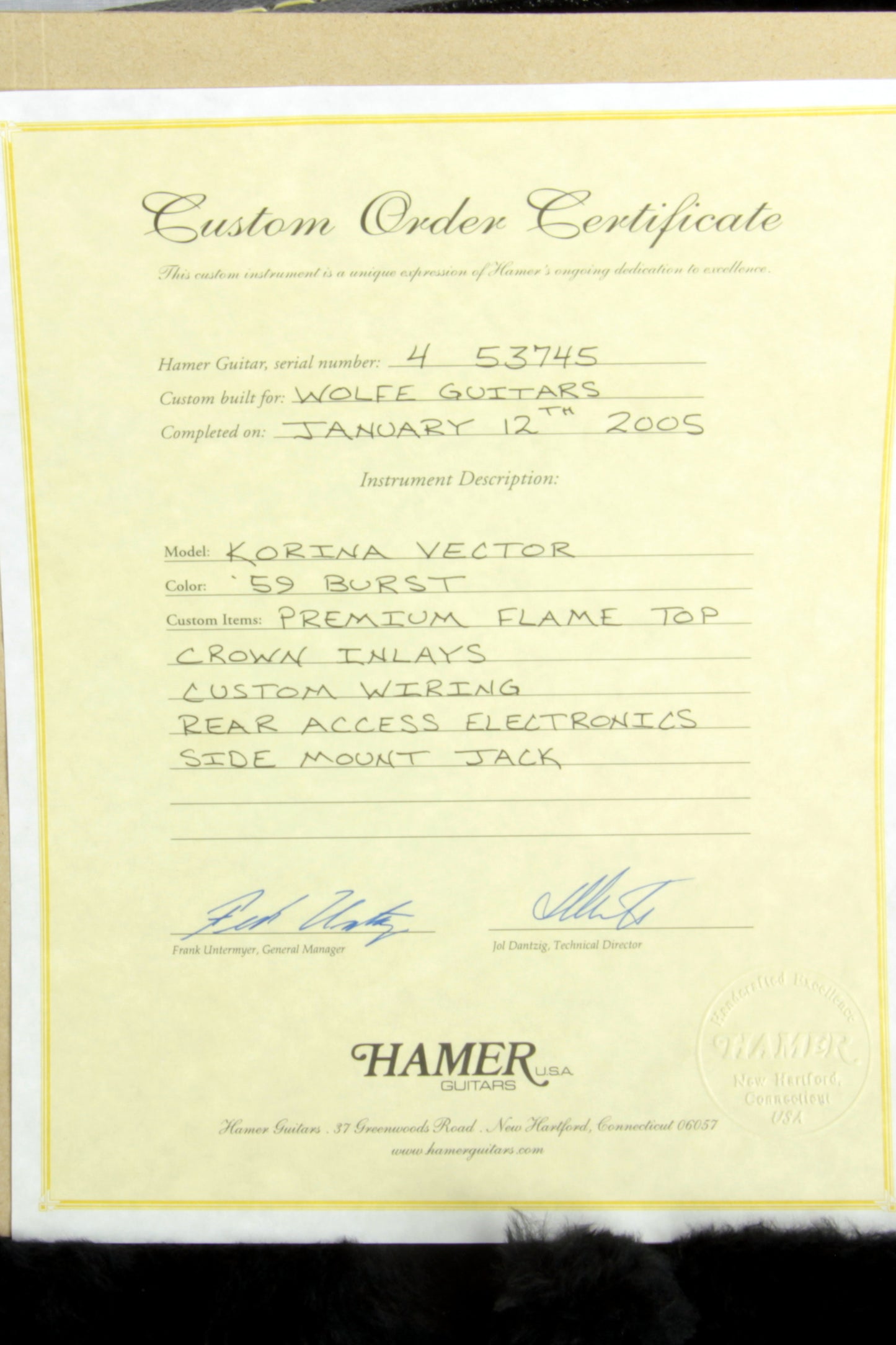 2004 Hamer USA KORINA Vector FLAMETOP '59 Burst Flying V Custom Order! ONE OF A KIND!