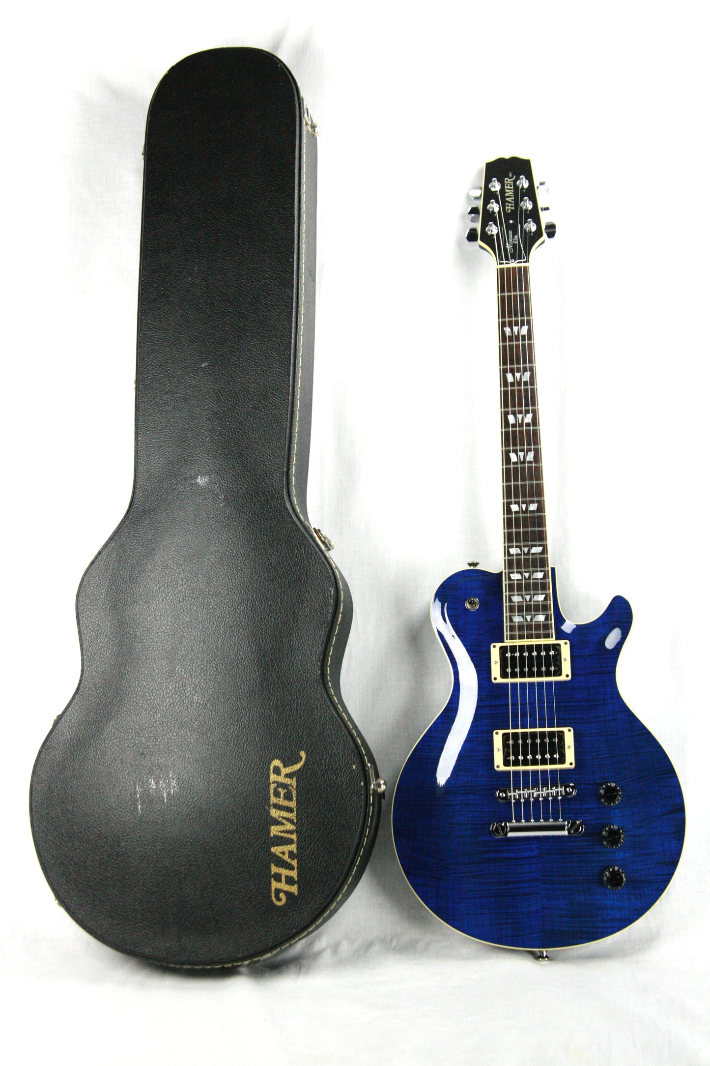 c. 2007 Hamer USA Monaco Elite Indigo Blue FLAMETOP! Seymour Duncan, Tone Pros