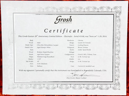 Don Grosh 20th Anniversary BRAZILIAN ROSEWOOD ElectraJet Custom Offset Olympic White - Master Grade!