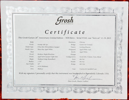 2013 Grosh 20th Anniversary NOS Retro BRAZILIAN ROSEWOOD Board -- Birdseye Maple, 1-Piece Swamp Ash, Mary Kay Strat S Stratocaster