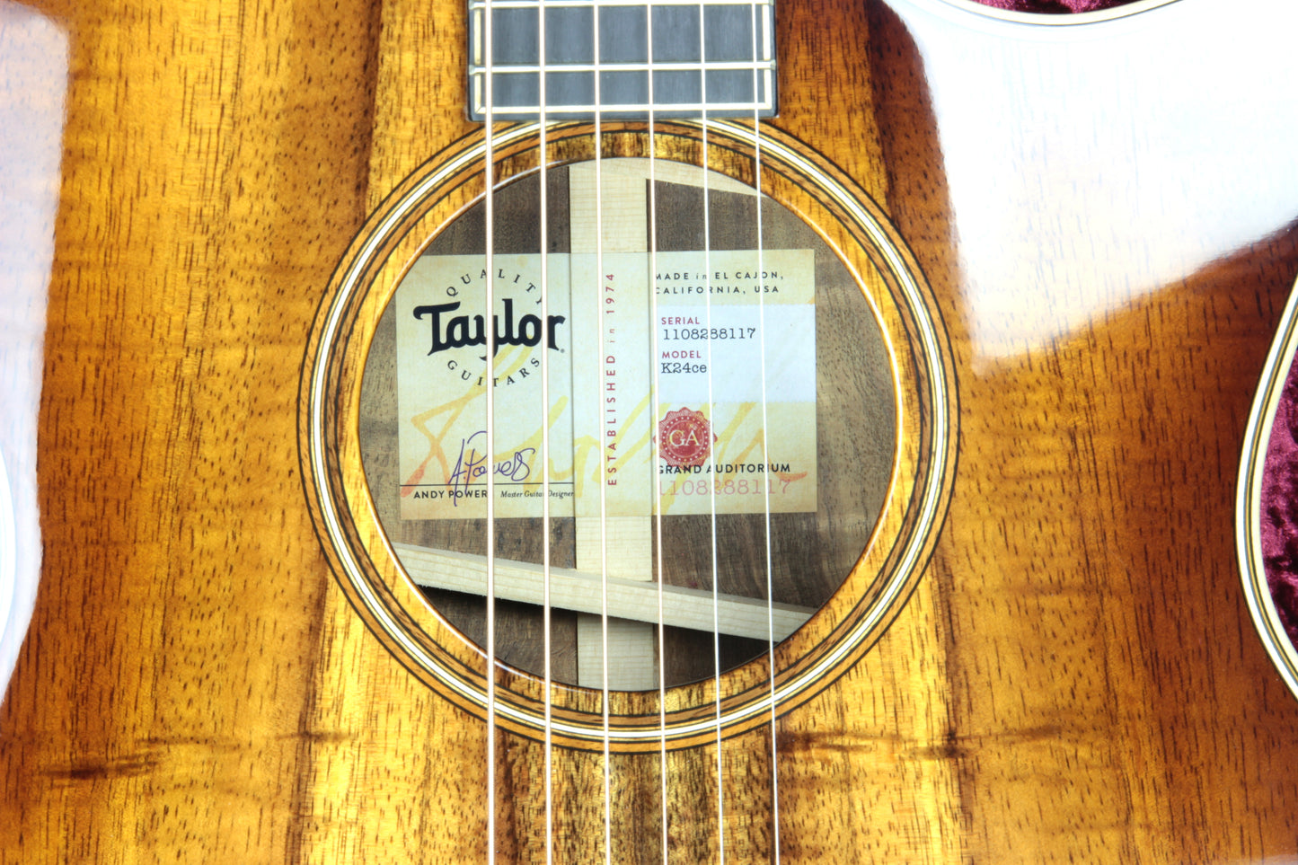 2018 Taylor K24CE ALL KOA Grand Auditorium V-Class Bracing Shaded Edgeburst Sunburst