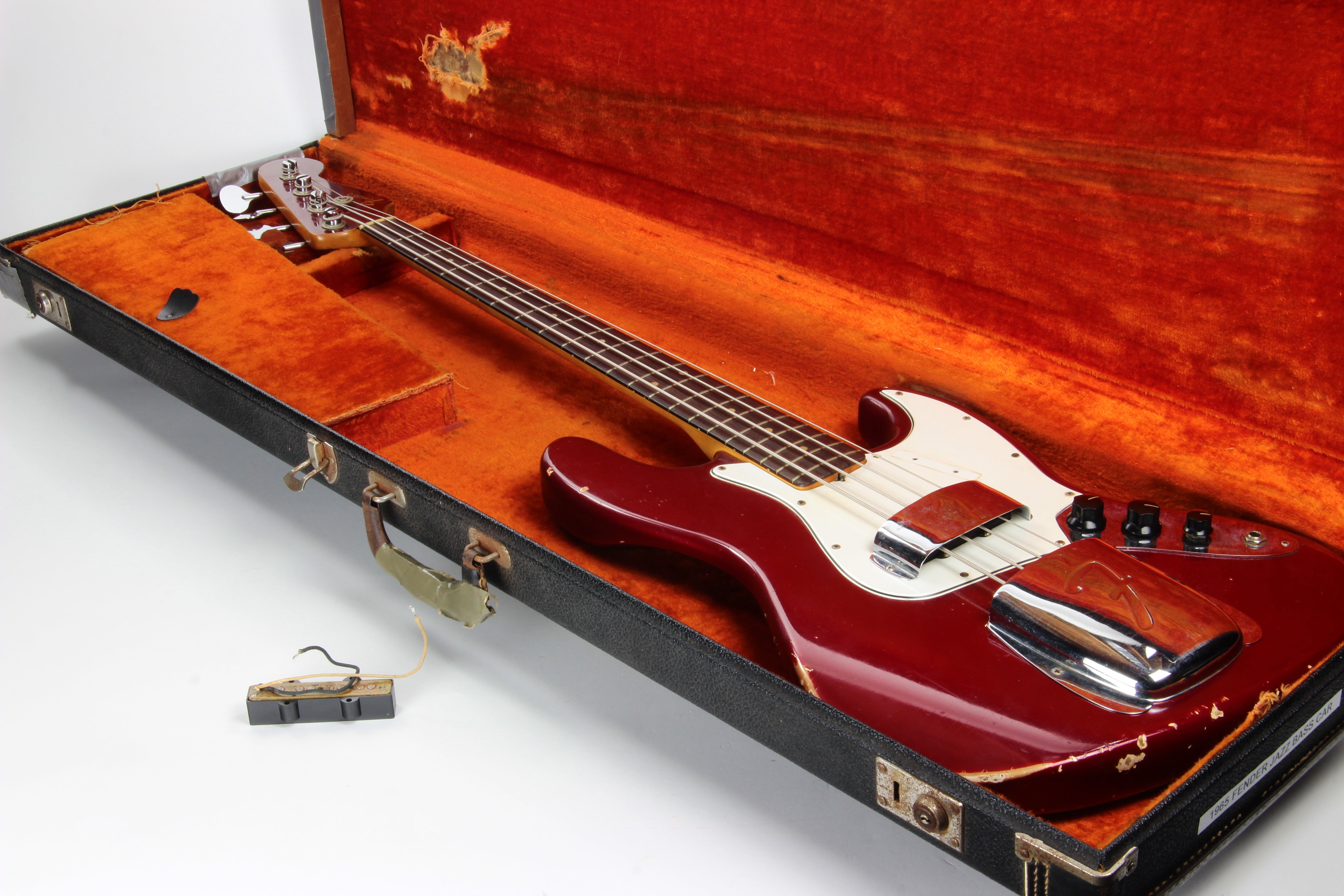 1965 Fender Jazz Bass Candy Apple Red Custom Color - No Binding, Dot Inlays, Matching Headstock!