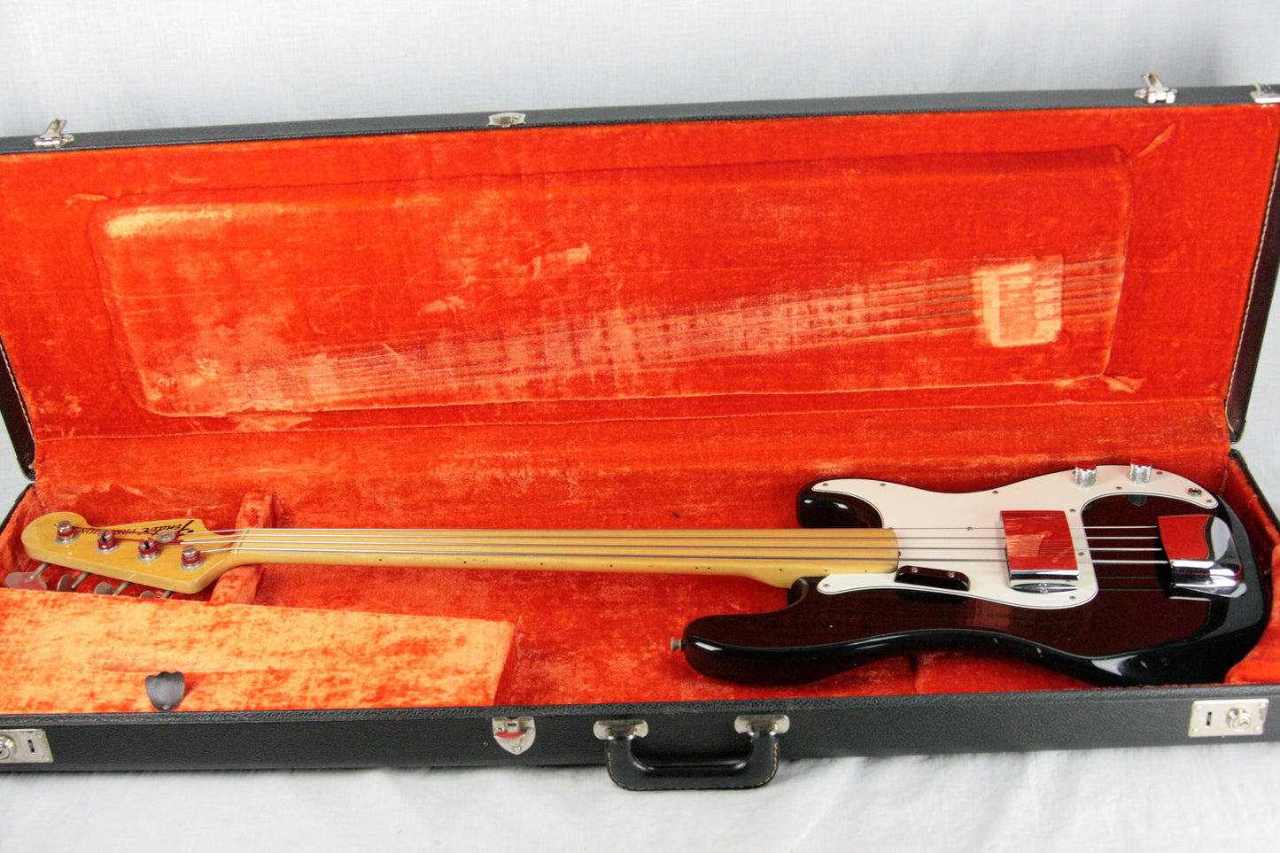 1974 Fender Precision Bass BLACK w/ Original Case! Fretless Maple Fretboard 1970's P jazz vintage