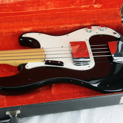 1974 Fender Precision Bass BLACK w/ Original Case! Fretless Maple Fretboard 1970's P jazz vintage