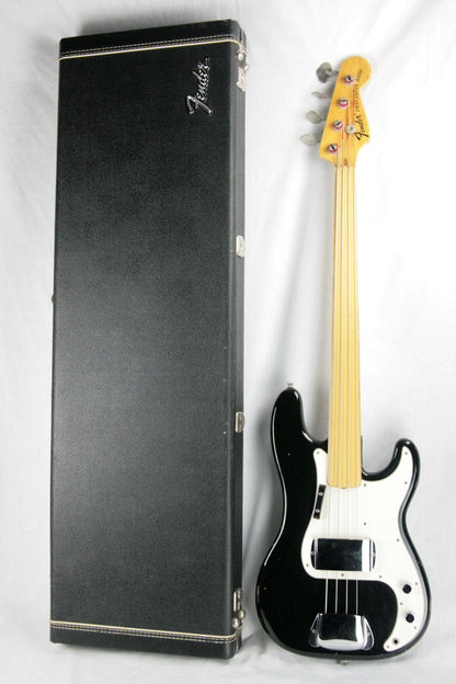 1974 Fender Precision Bass BLACK w/ Original Case! Fretless Maple Fretboard 1970's P jazz vintage