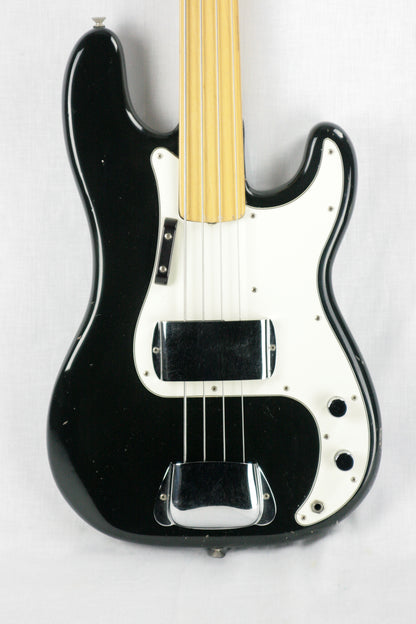 1974 Fender Precision Bass BLACK w/ Original Case! Fretless Maple Fretboard 1970's P jazz vintage