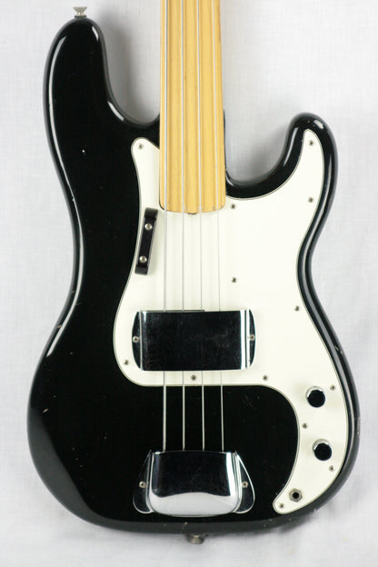 1974 Fender Precision Bass BLACK w/ Original Case! Fretless Maple Fretboard 1970's P jazz vintage