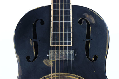 2022 Mule Resophonics Resonator Electric Guitar -- Brass Body, Flamed Neck, Aged Black Finish, Pickup, Knob