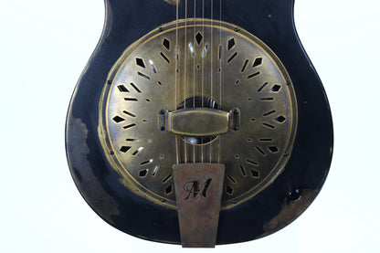 2022 Mule Resophonics Resonator Electric Guitar -- Brass Body, Flamed Neck, Aged Black Finish, Pickup, Knob