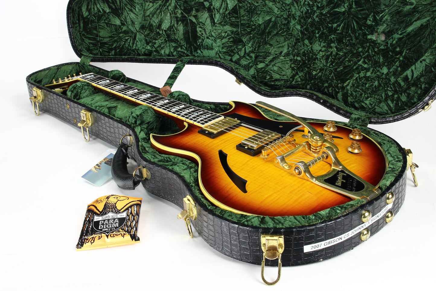 2005 Gibson Custom Shop Johnny A Signature - Ebony Board, Sunset Glow Sunburst, Bigsby es-355, l-4ces