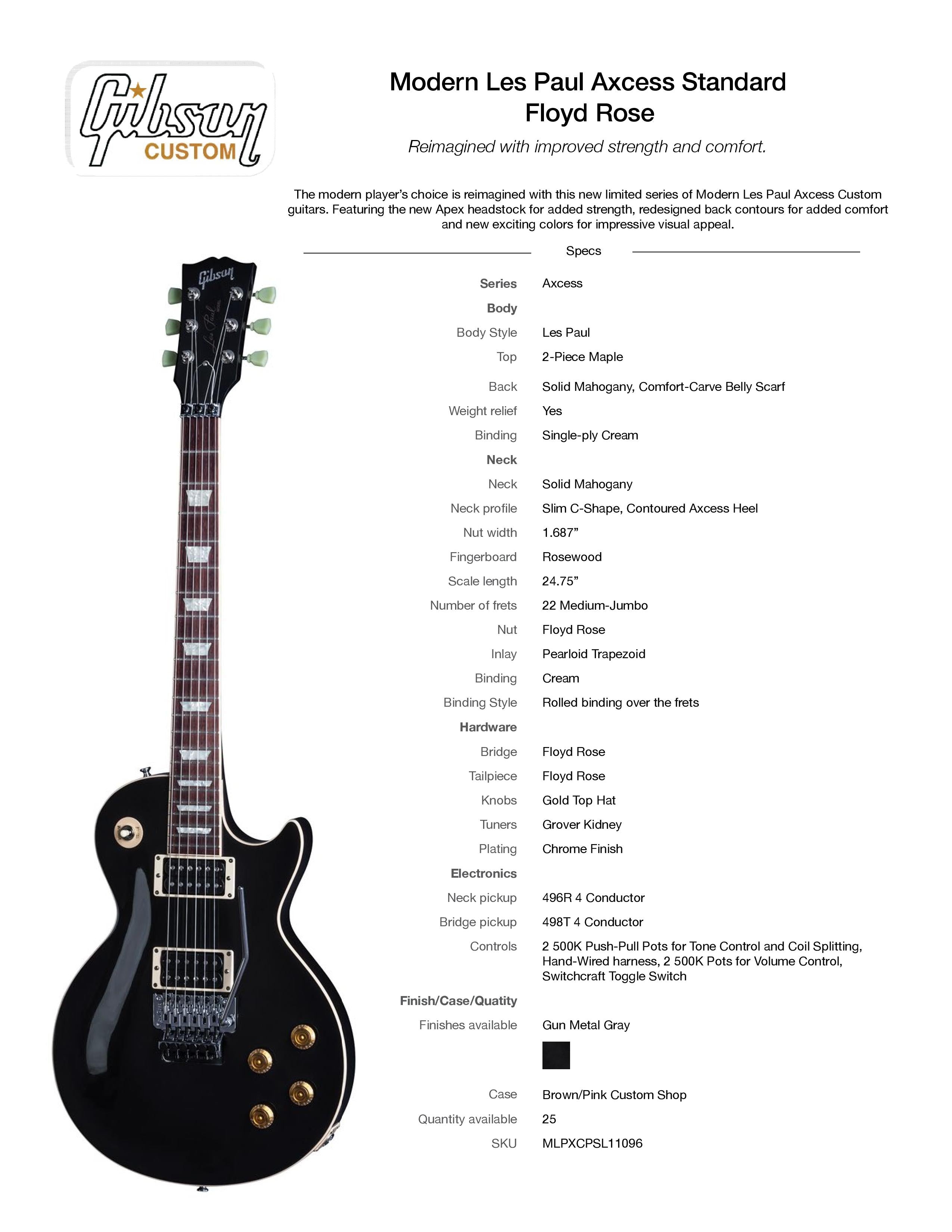 *SOLD*  2017 Gibson Custom Shop Modern Les Paul Axcess Standard Floyd Rose Gun Metal Gray